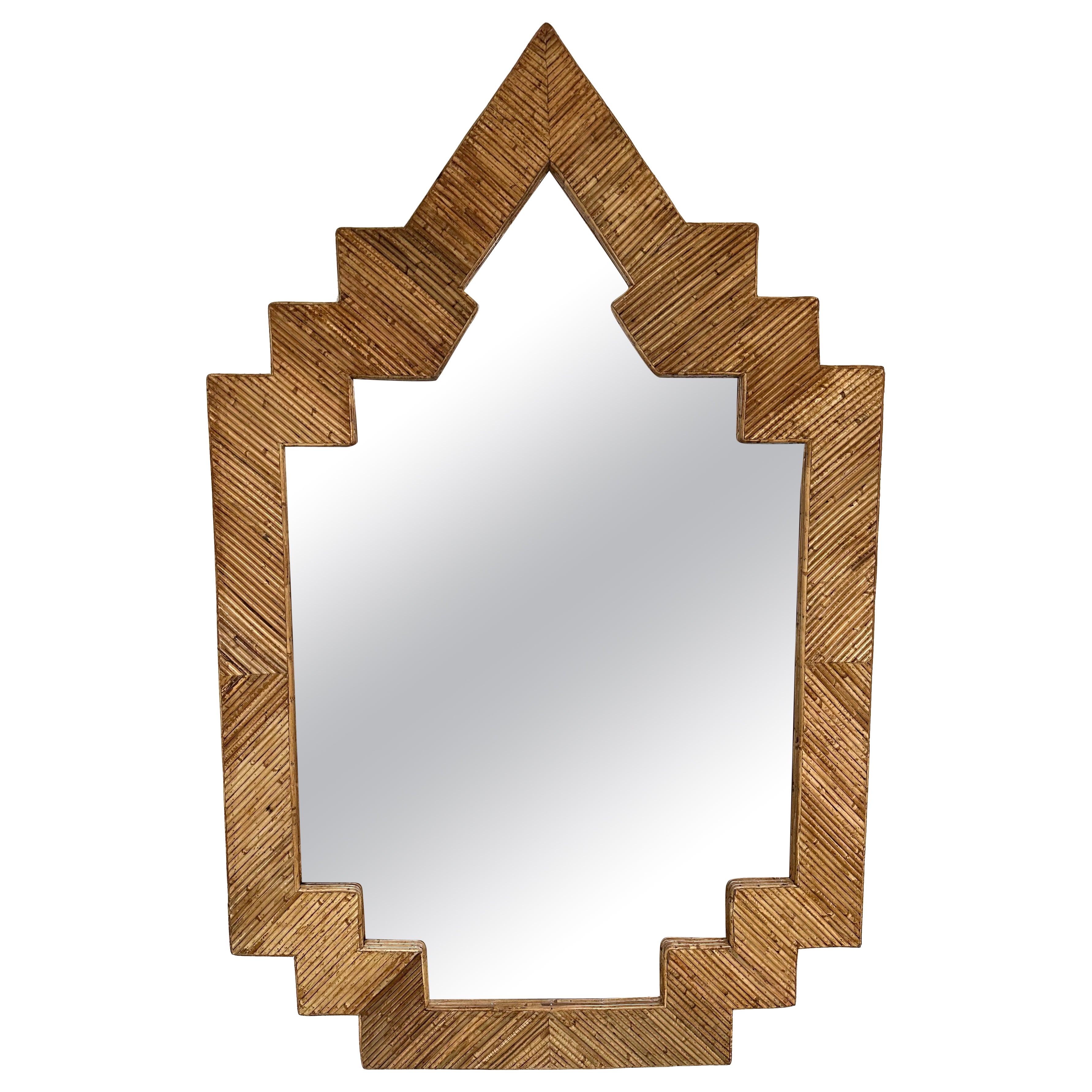 Extra Large Rattan Pyramid Mirror by Vivai Del Sud. Italy, 1970s For Sale