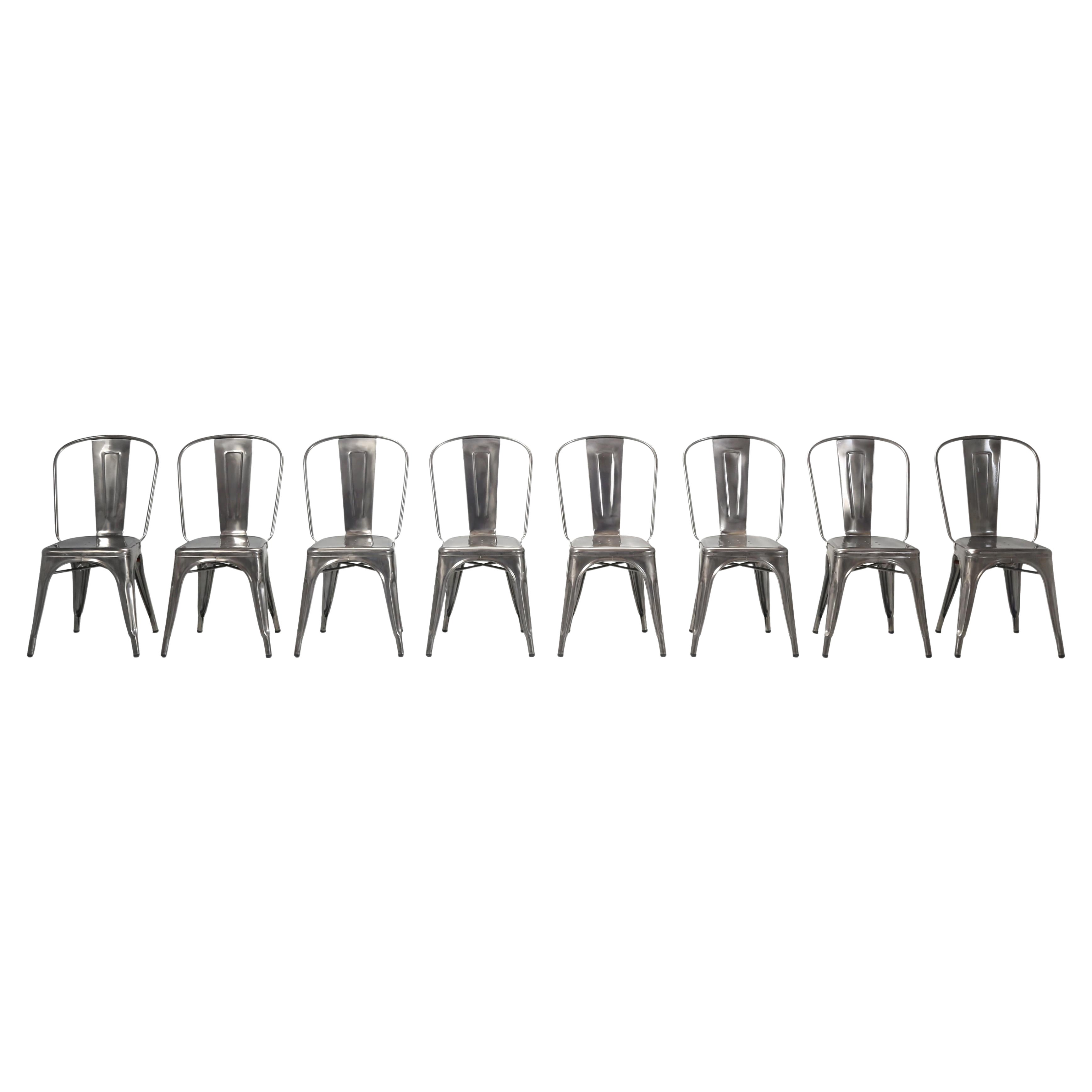 Genuine Stainless Steel Tolix Gunmetal Silver Inoxydable Stacking Chairs Set (8)