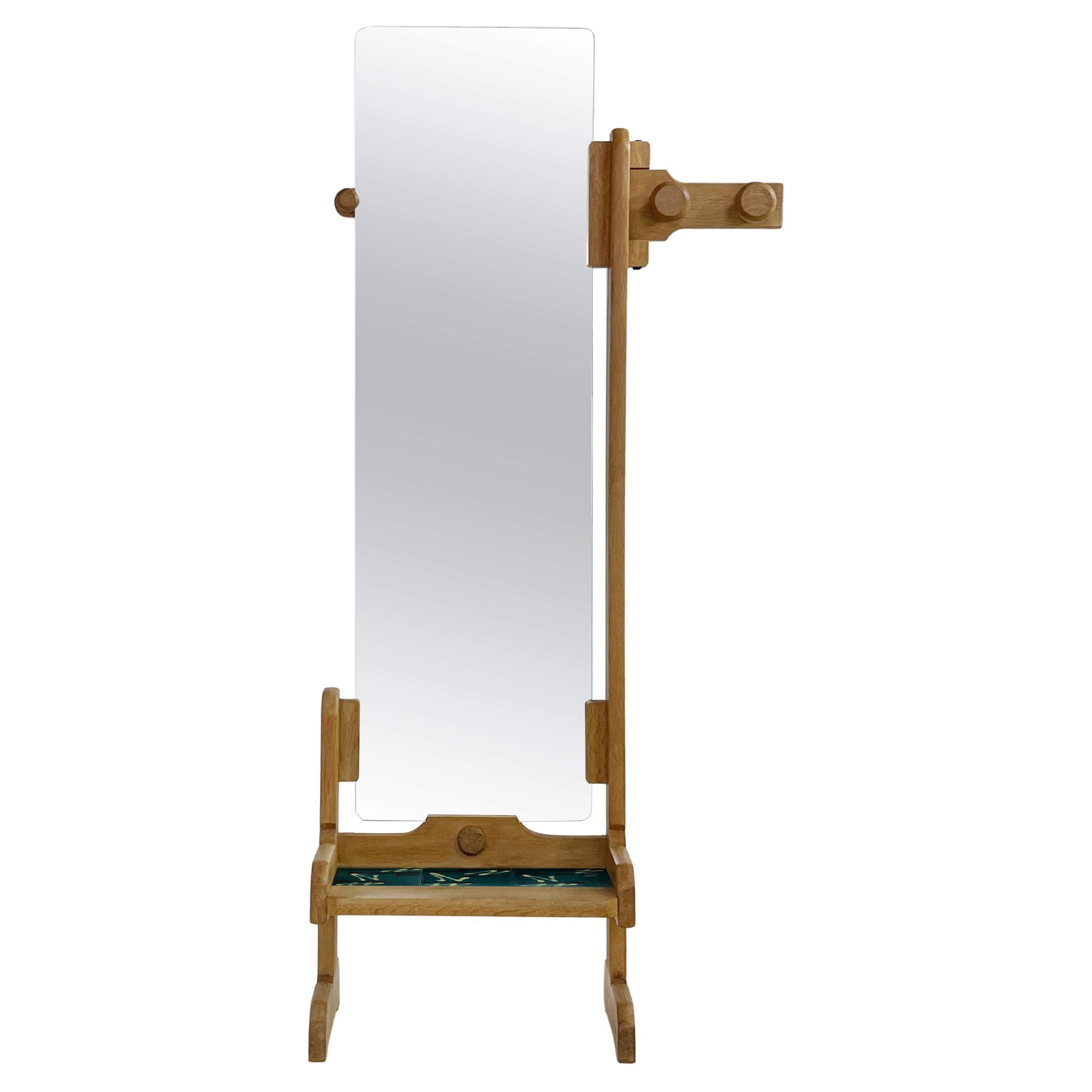 1960s Guillerme et Chambron Psyché Mirror with Integrated Table And Coat Rack