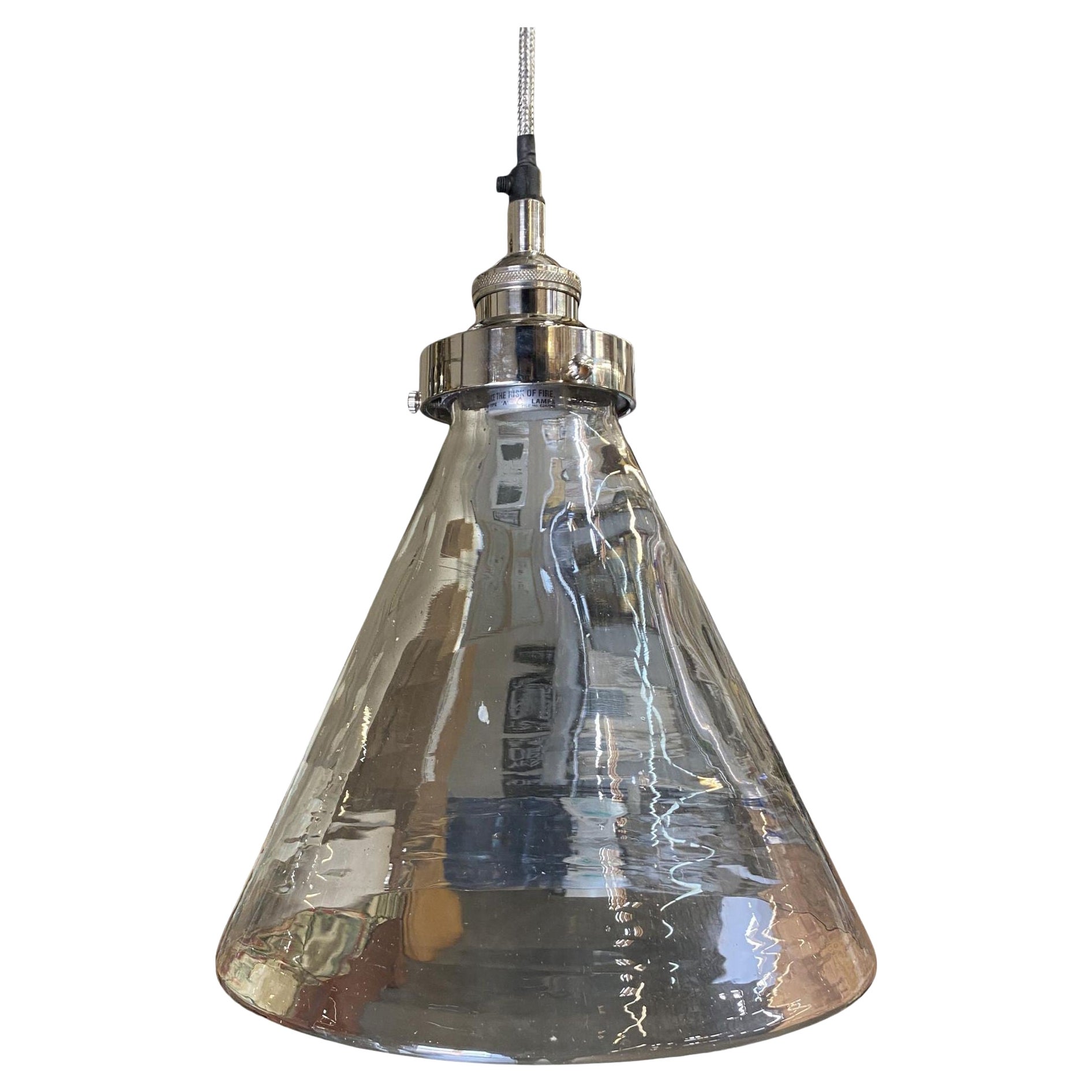 Industrial Silver Brushed Clear Glass Ceiling Pendant Light For Sale