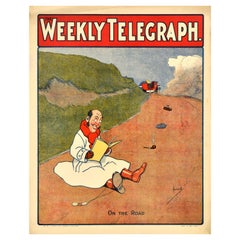 Original Antikes Werbeplakat für Zeitungen, The Weekly Telegraph On The Road