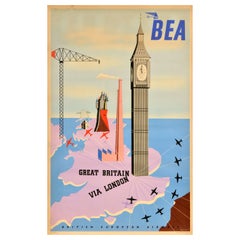 Originales Vintage-Reise-Werbeplakat BEA Great Britain Via London Lewis