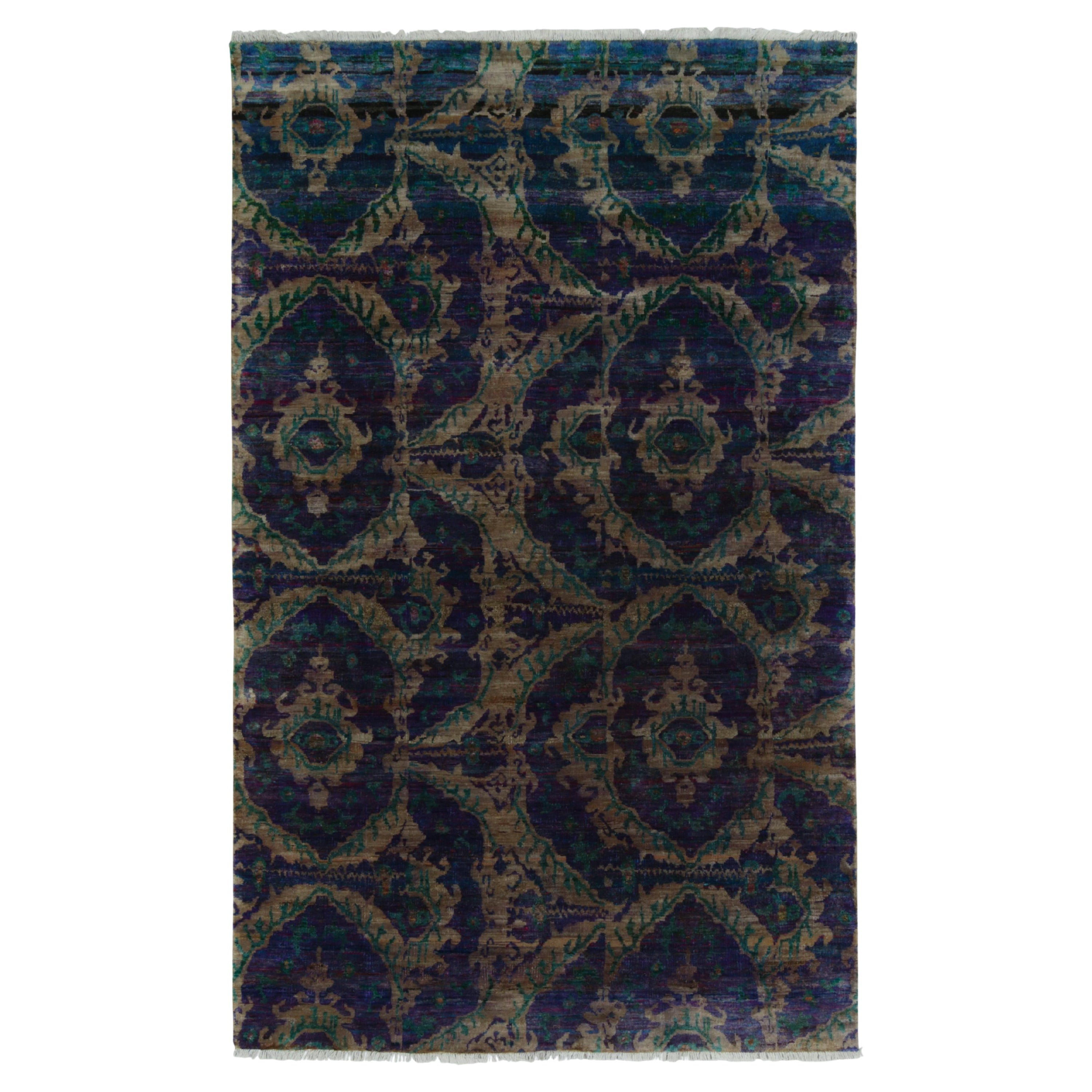 Rug & Kilim’s Tabriz Style Rug in Blue with Green and Brown Ikats Patterns For Sale