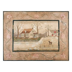 Scenic American Hooked Teppich mit Kapuze aus dem frühen 20. Jahrhundert ( 8'9'' x 11'8'' - 267 x 356")