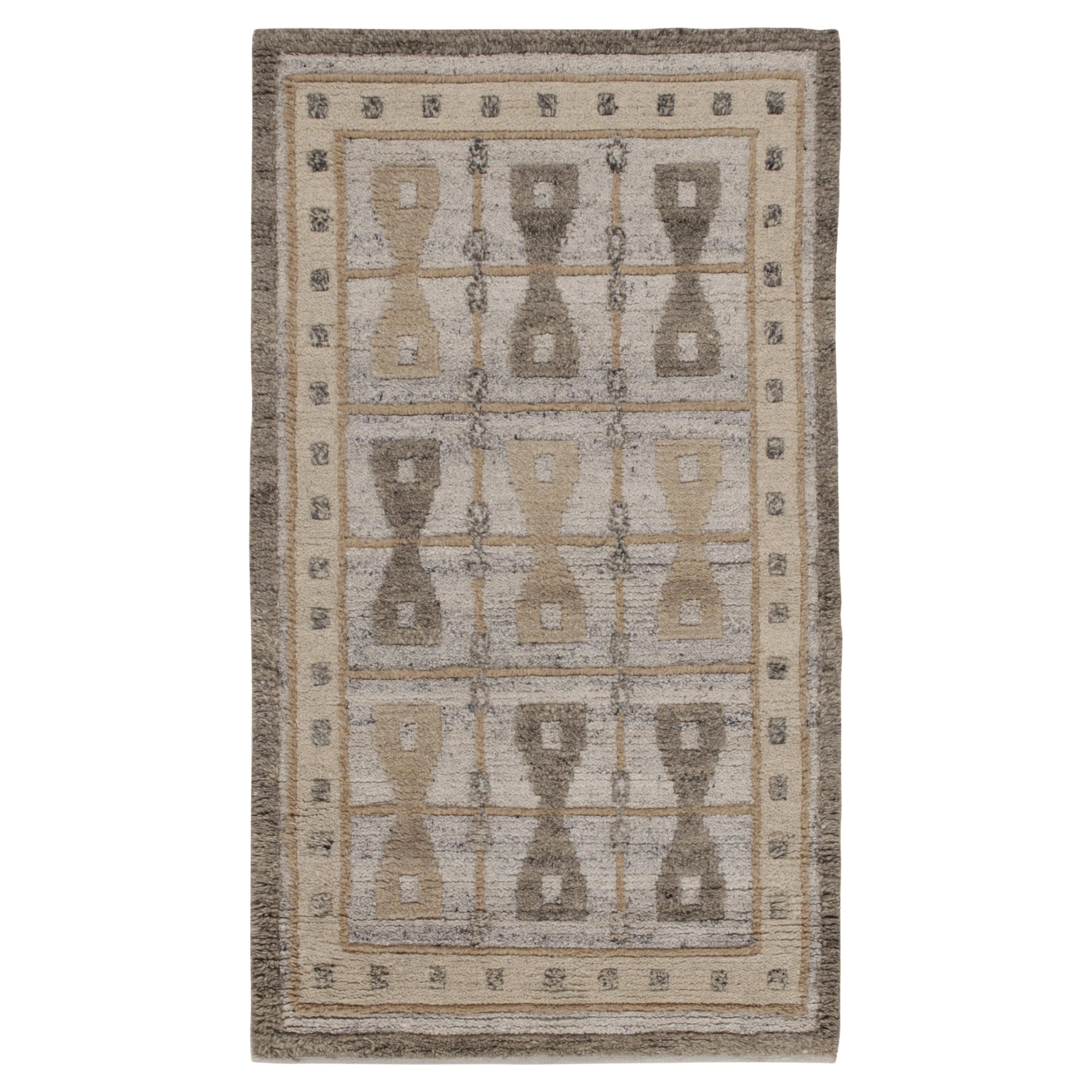 Rug & Kilim’s Scandinavian Style Rug in Beige-Brown & Grey Geometric Patterns For Sale