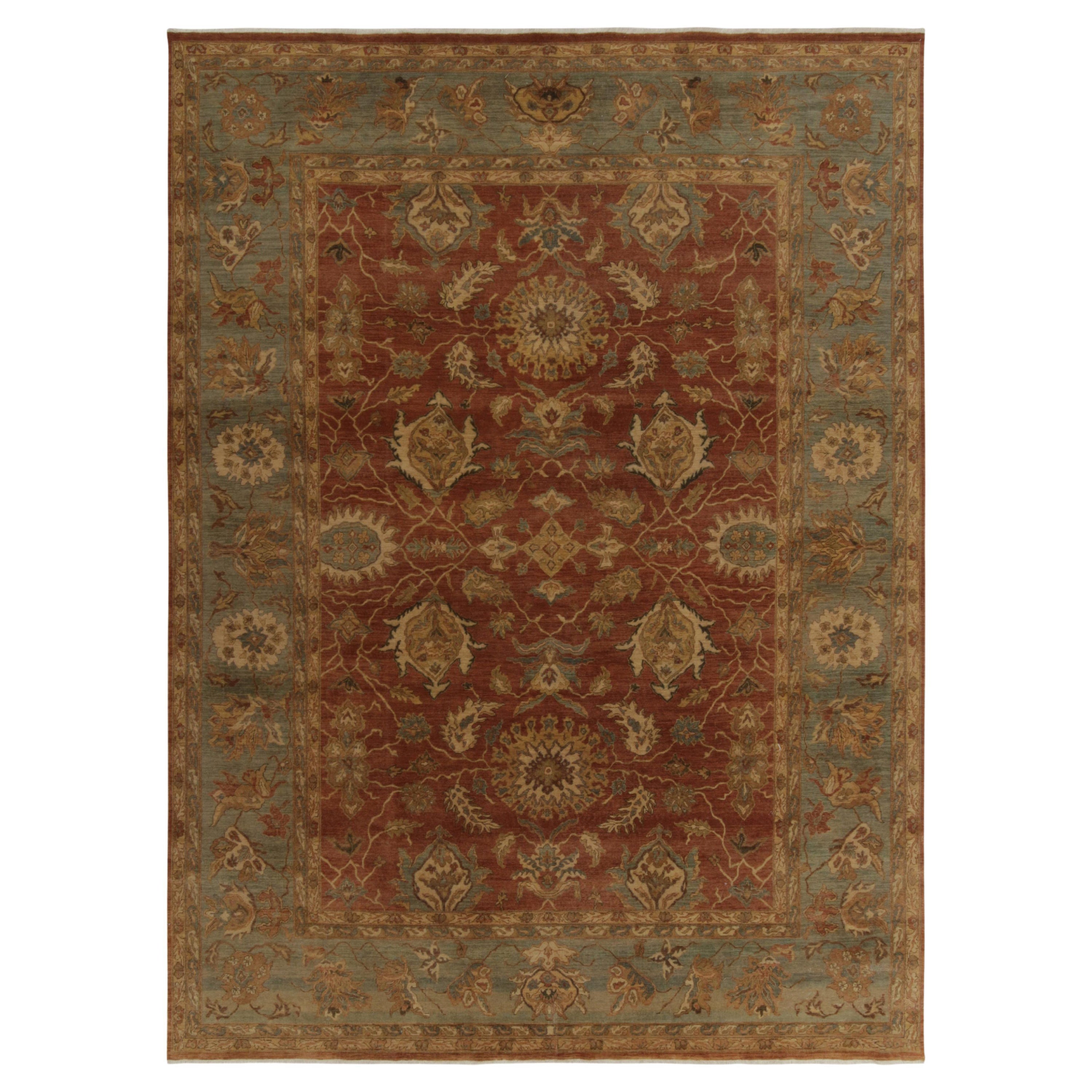 Rug & Kilim's Classic Tabriz Style Rug with Beige & Blue Florals on Rust Red For Sale