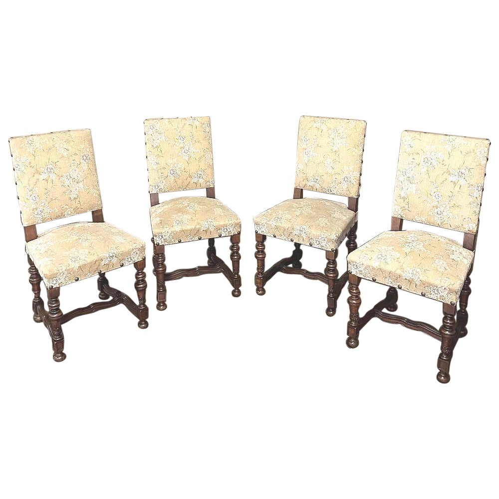 Set of 4 Antique French Louis XIV Walnut Salon Chairs ~ Side Chairs For Sale