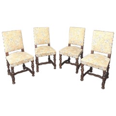 Set of 4 Antique French Louis XIV Walnut Salon Chairs ~ Side Chairs