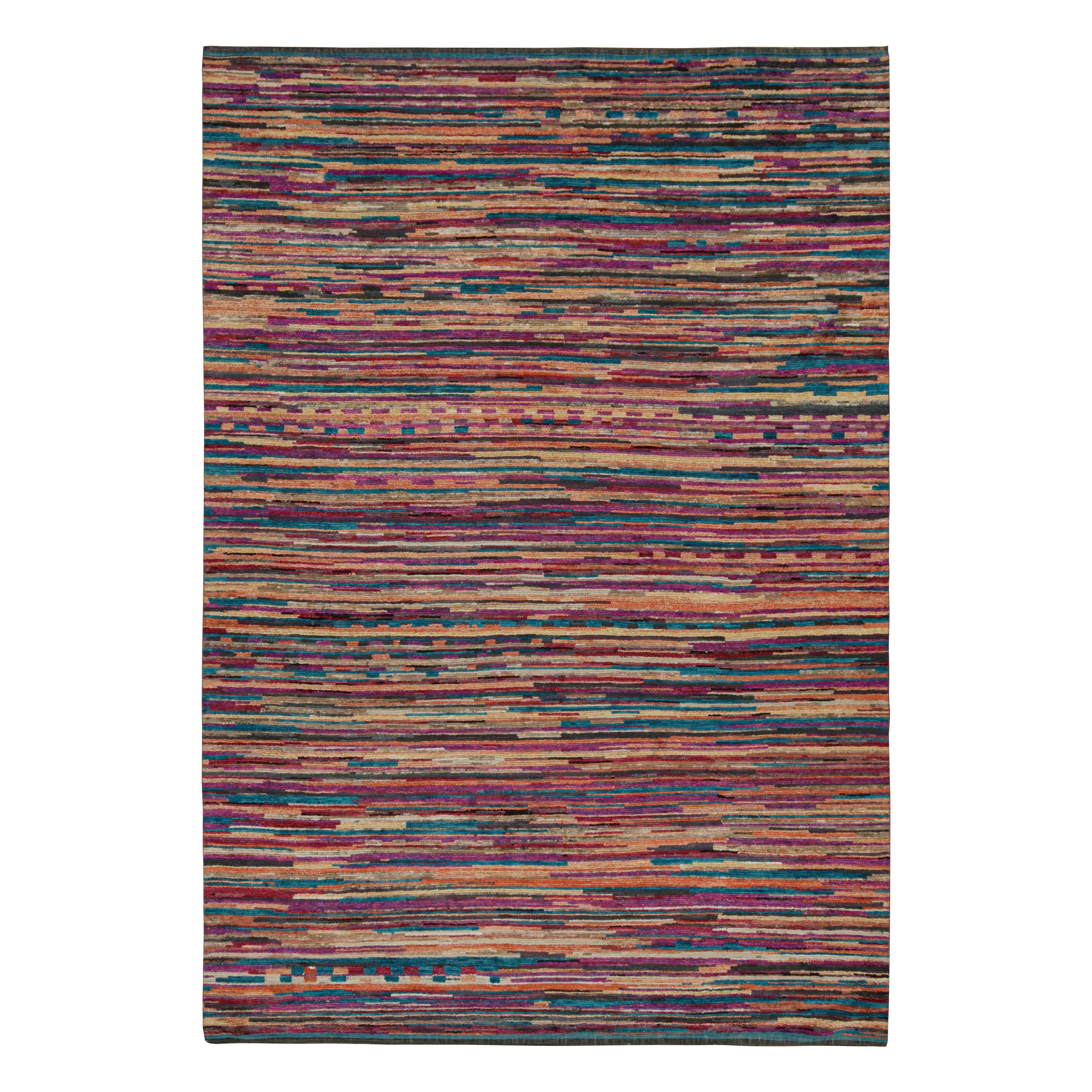 Rug & Kilim’s Contemporary Moroccan Style Rug in Multicolor Stripes For Sale