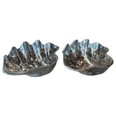 Vintage  Pair Silver Metal Scalloped Clam Shell Vessel Bowl Planter Arthur Court Style