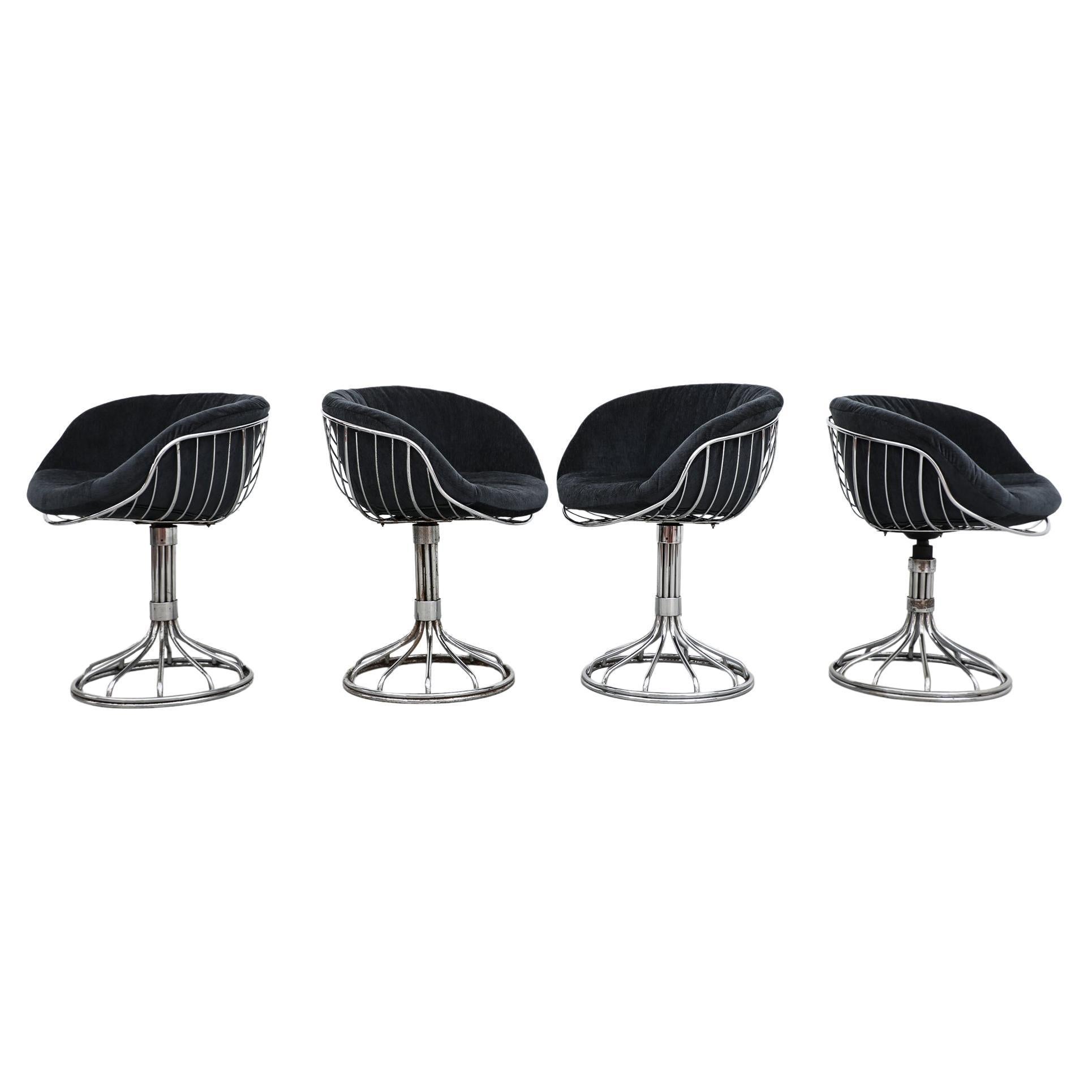Set of 4 Mid-Century Gastone Rinaldi for RIMA Italia Chrome Pan Am Chairs