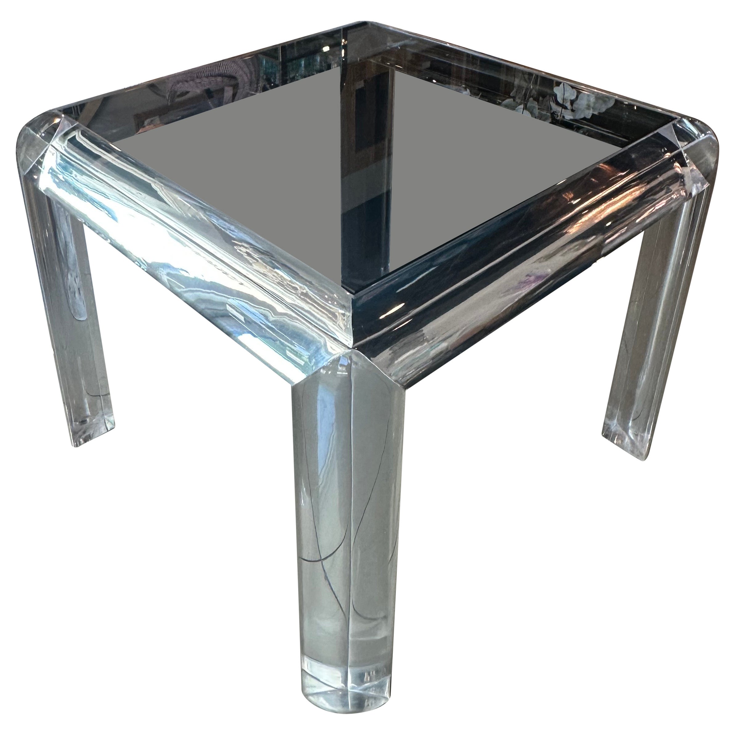 Vintage Karl Springer Style 1970s Waterfall Edge Lucite Game Dining Table Glass  For Sale