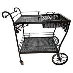 Vintage Russell Woodard Black Iron Rolling Bar Cart Removable Tray