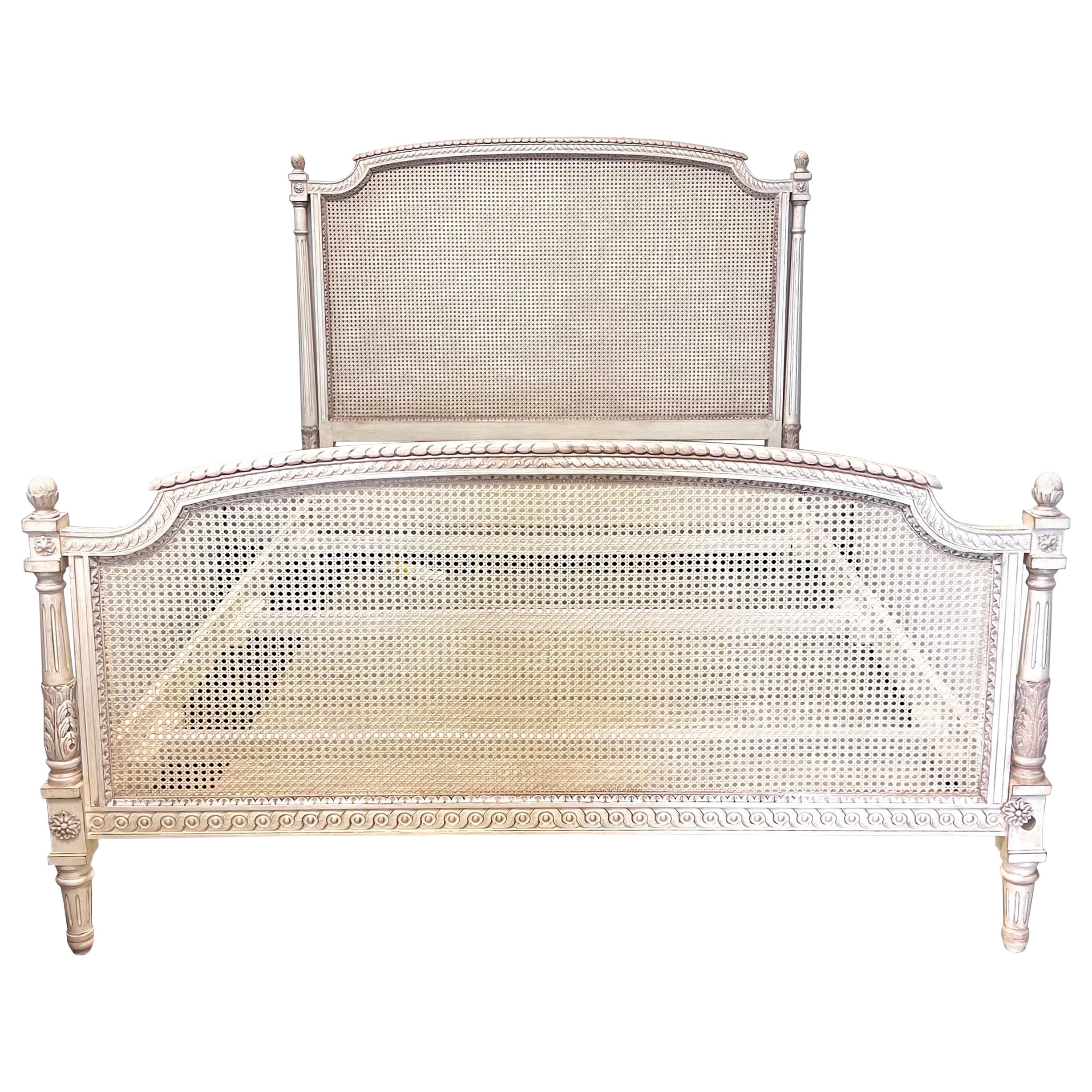 French Louis XVI Style Queen Bed With Cane Headboard Footboard Louis Solomon
