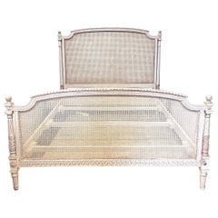 Vintage French Louis XVI Style Queen Bed With Cane Headboard Footboard Louis Solomon