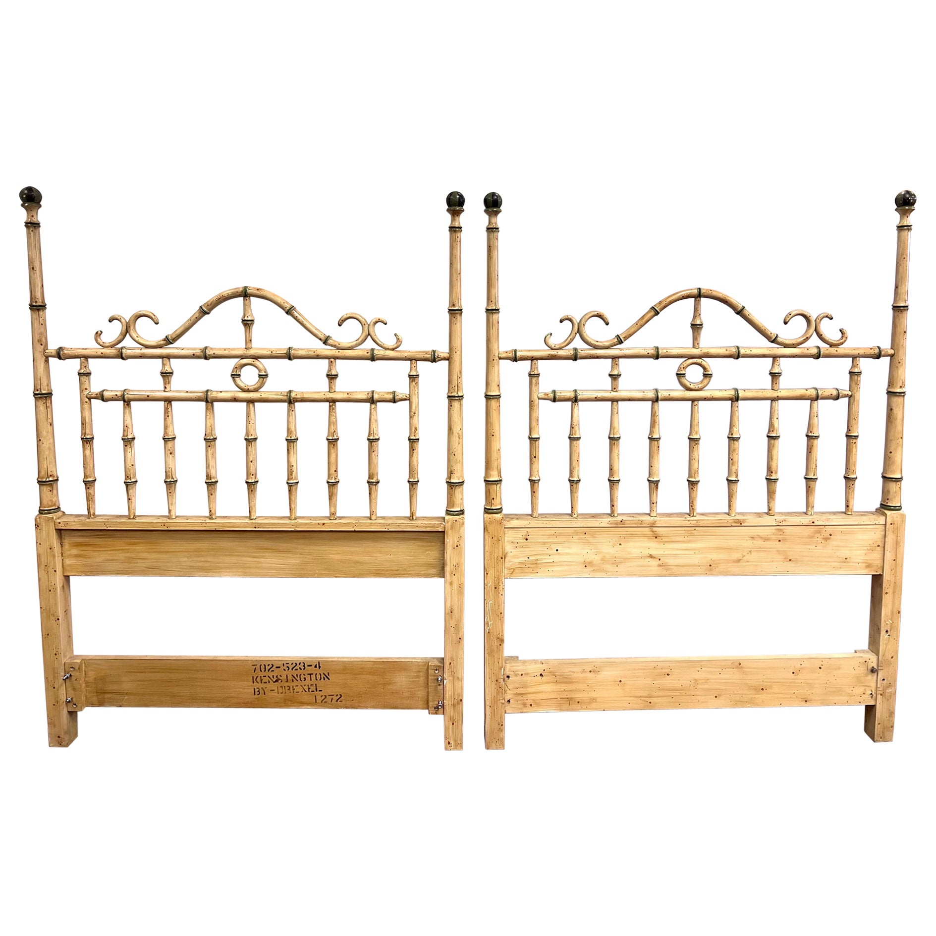 Pair of Faux Bamboo Twin Poster Headboards by Drexel For Sale