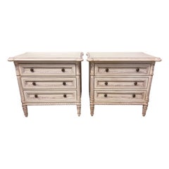 French Louis XVI Cream Carved Nightstands by Louis J. Solomon, Pr