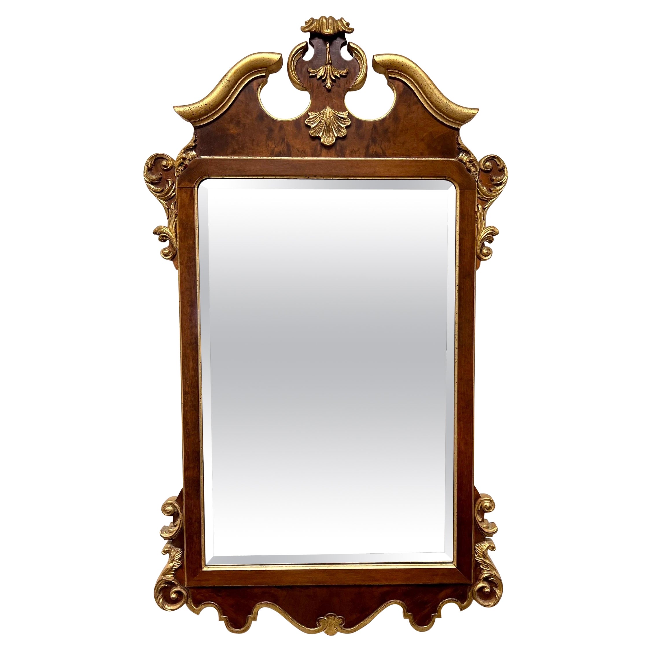 LaBarge Italian Carved Burled Walnut and Giltwood Wall Mirror