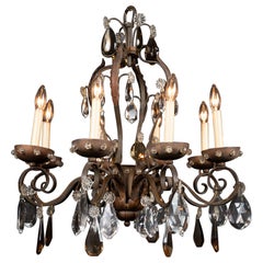 Antique French 19th Century Louis XV Iron & Crystal Chandelier
