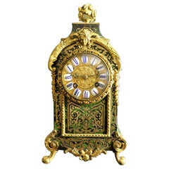 French Green Tortoiseshell Boulle Clock by R & C, Paris