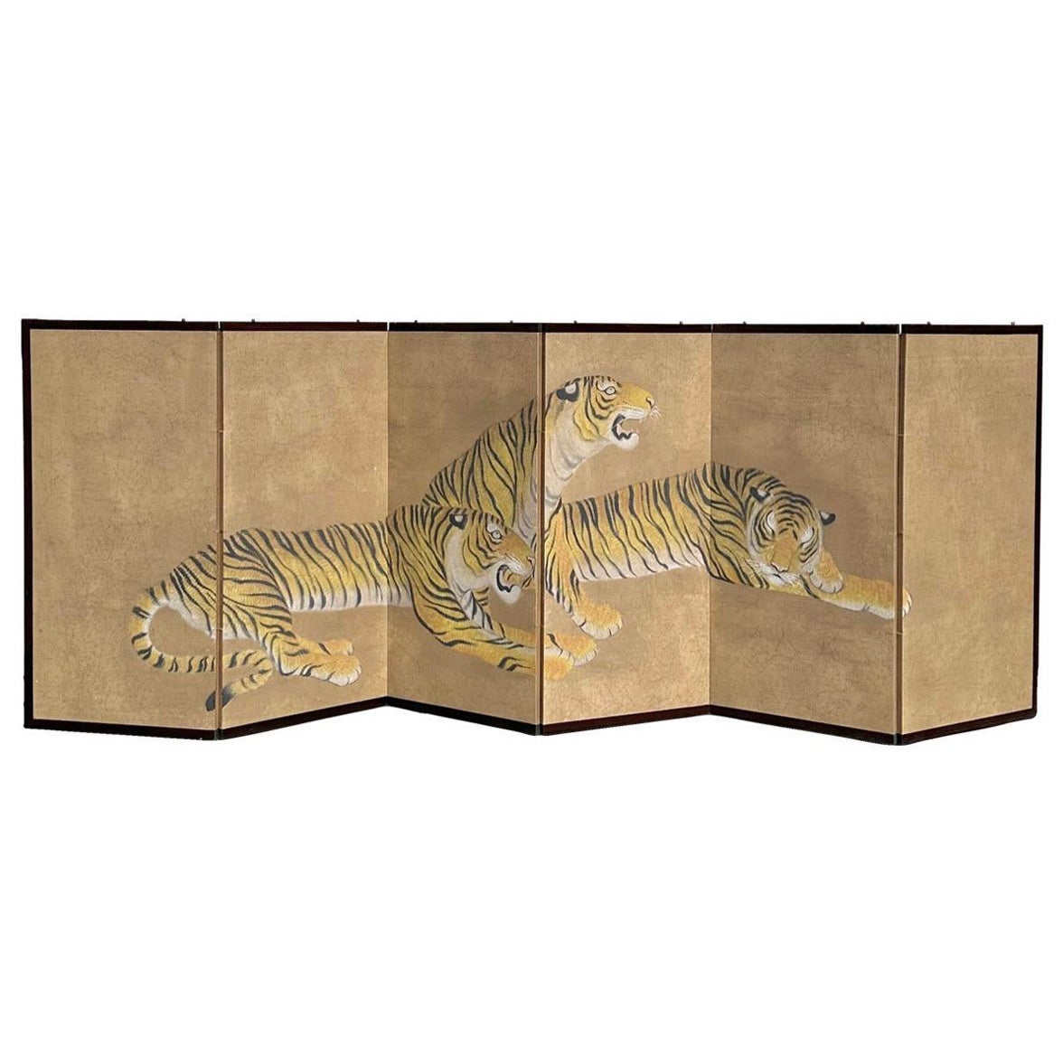 Six Panel Screen Ambush of Tigers Made in Hong Kong