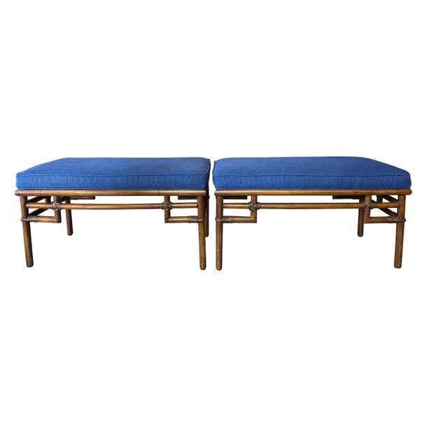 Vintage Pair of Palm Beach Rattan Bamboo Ficks Reed Benches For Sale at ...