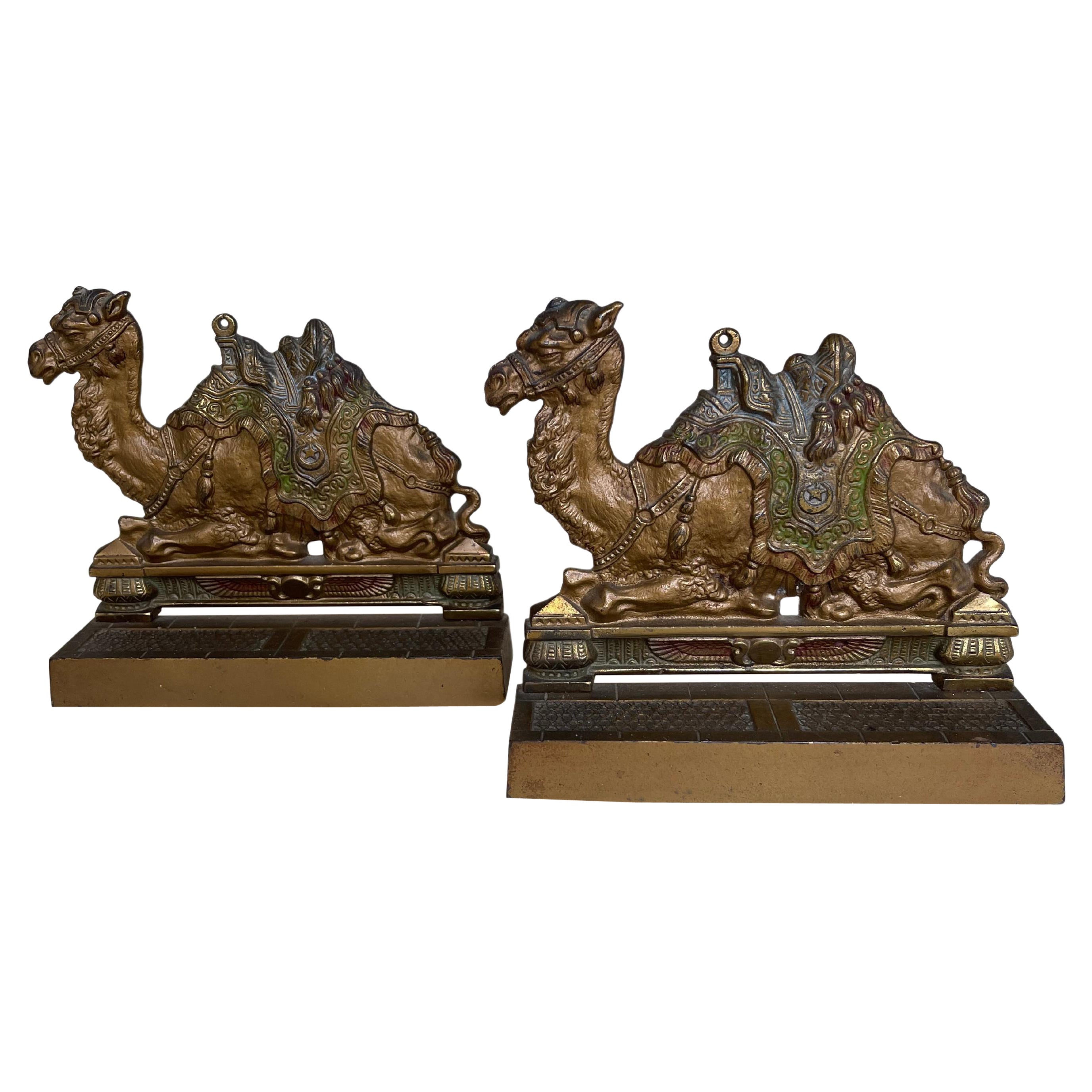 Pair of Cast Iron Bookends w/Camels, by Judd Co. ca. 1920 For Sale