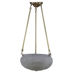Used Brass Pole Frosted Cast Glass Dish Pendant Light