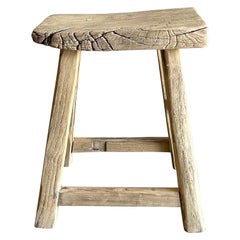 Tabouret vintage en bois d'orme récupéré