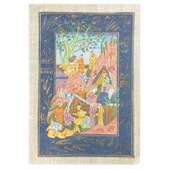 South Indian India Rajasthan Signed Minature Painting of Village Desert Scene