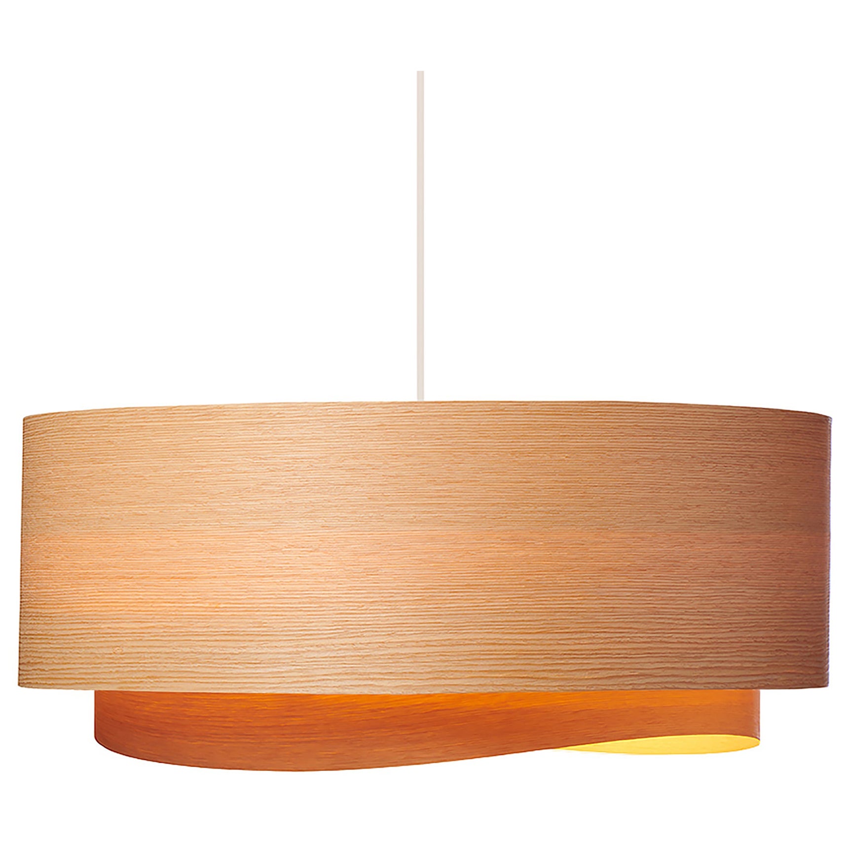 HALF BOWEN Scandinavian Modern White Oak Wood Veneer 23" Chandelier Pendant For Sale