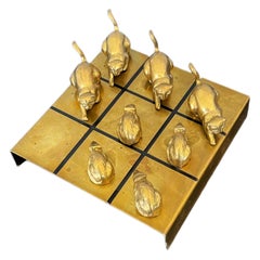 Retro Modern Brass Cat and Mouse Tic Tac Toe Game/Sculpture - 9 Pieces