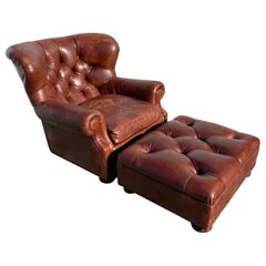 Ralph Lauren “Writer’s Chair” Tufted Leather Club Lounge Chair & Ottoman