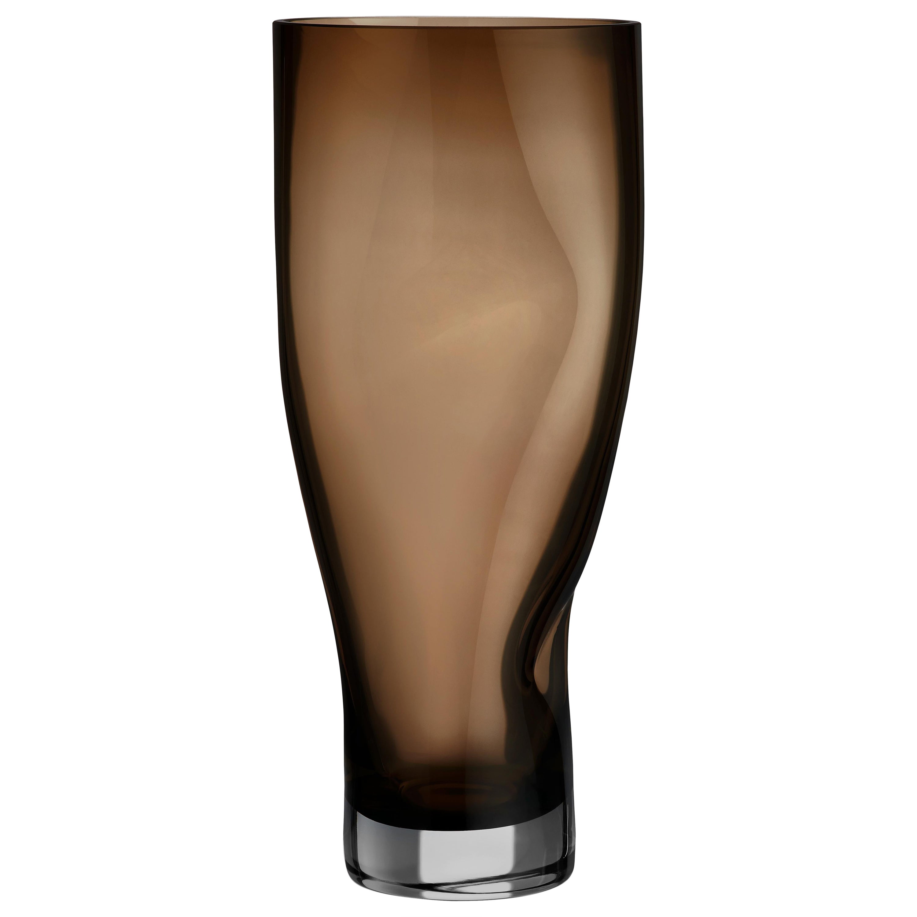 Orrefors Squeeze Vase Smokey Brown Tall