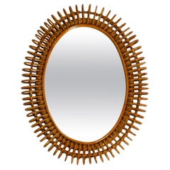 Beautiful 1960s Italian bamboo oval wall mirror in loop design