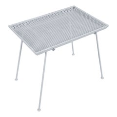 Vintage French Side Table in Perforated White Lacquered Metal With Removable Tray, 1950s