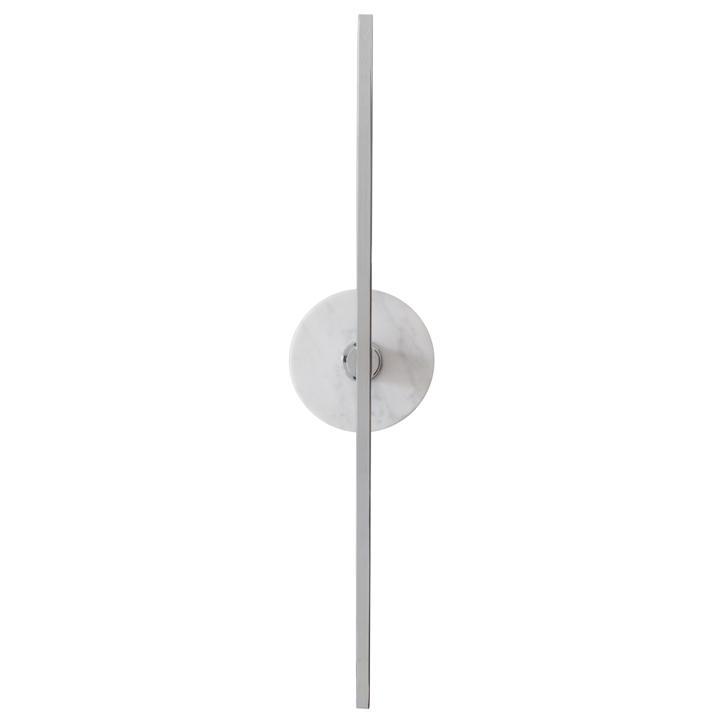 Essential Italian Wall Sconce "Stick", Chrome and White Carrara Marble For Sale