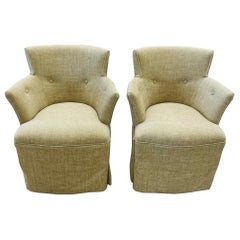 Pair of Petite Hollywood Regency Swivel / Accent Chairs, Grosfeld Style, Tufted