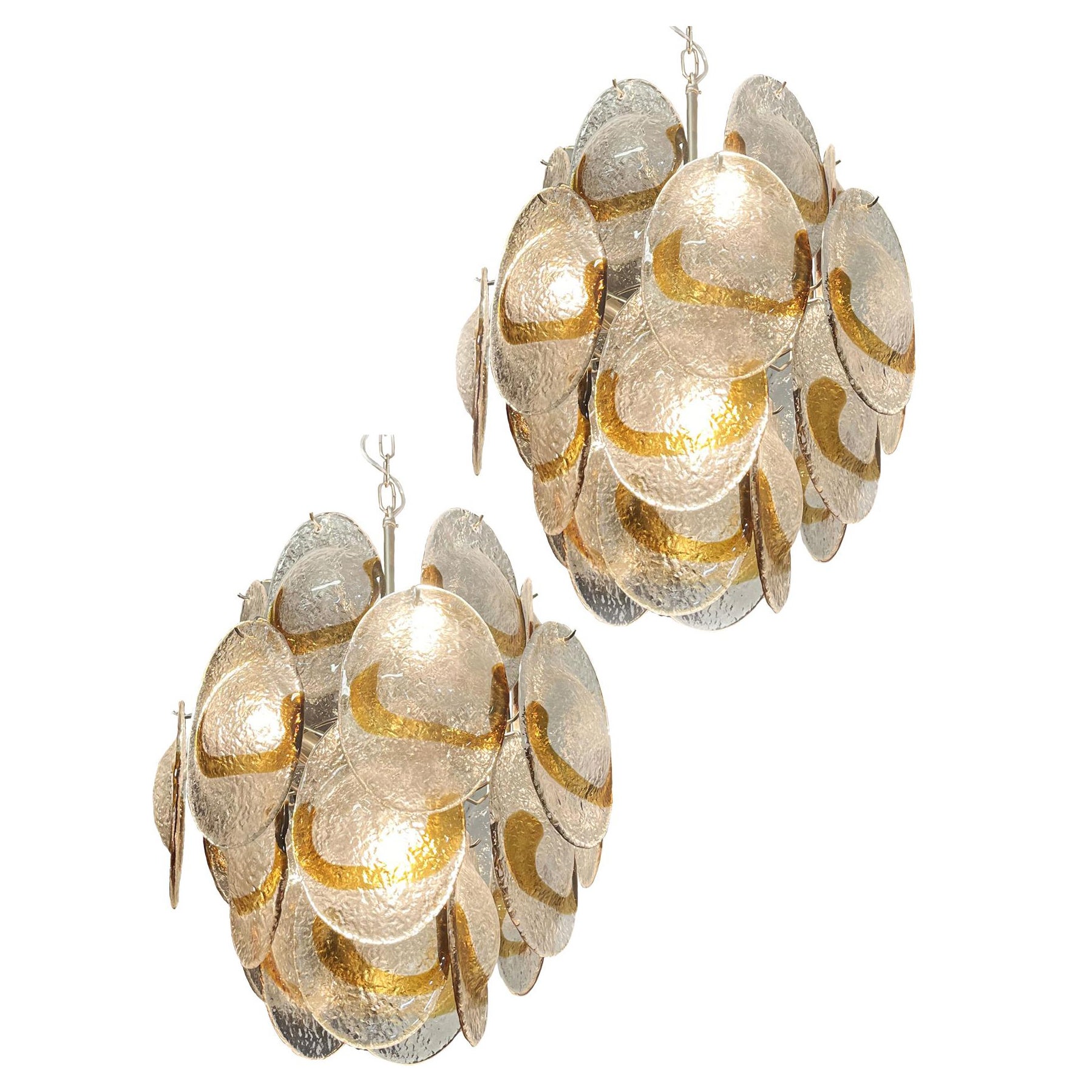 Elegant Vintage Italian Murano Chandeliers, 24 Clear and Amber For Sale