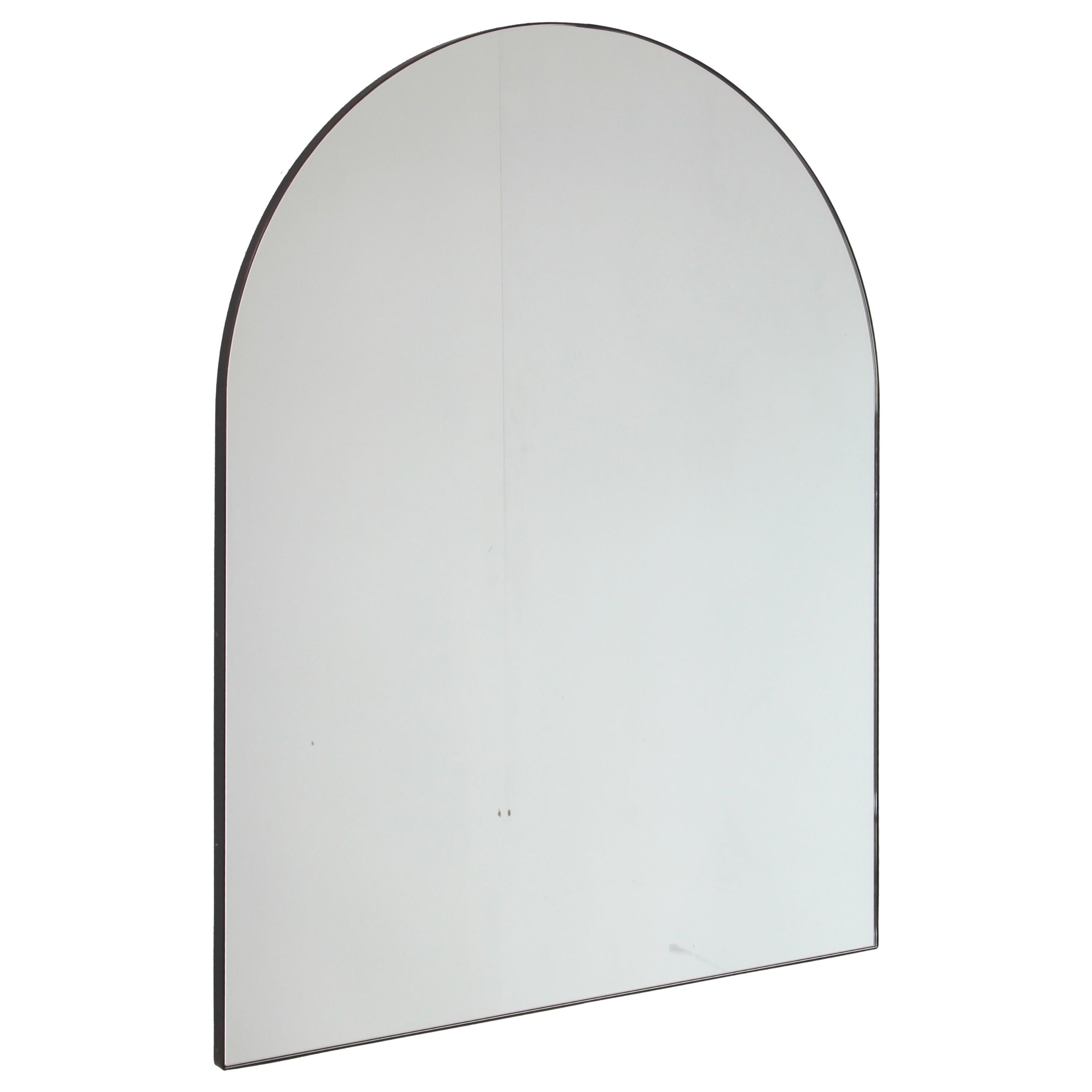 In Stock Arcus Arched Contemporary Overmantel Mirror w Bronze Patina Brass Frame For Sale