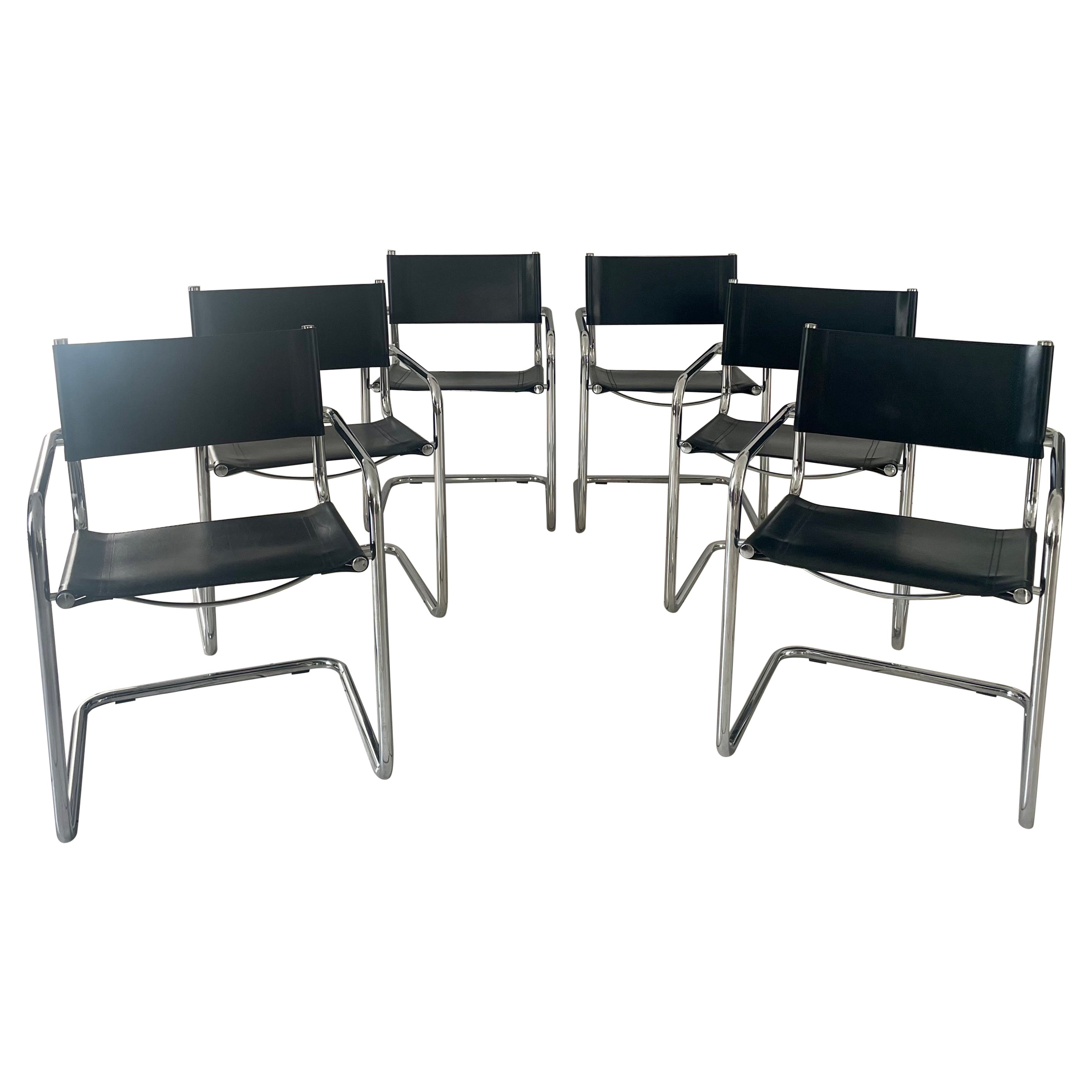 Set of 6 designer cantilever chairs Breuer & Grassi Bauhaus style 70s black 