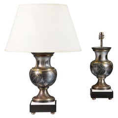 A Pair of Art Deco Steel Vases Now as Lamps