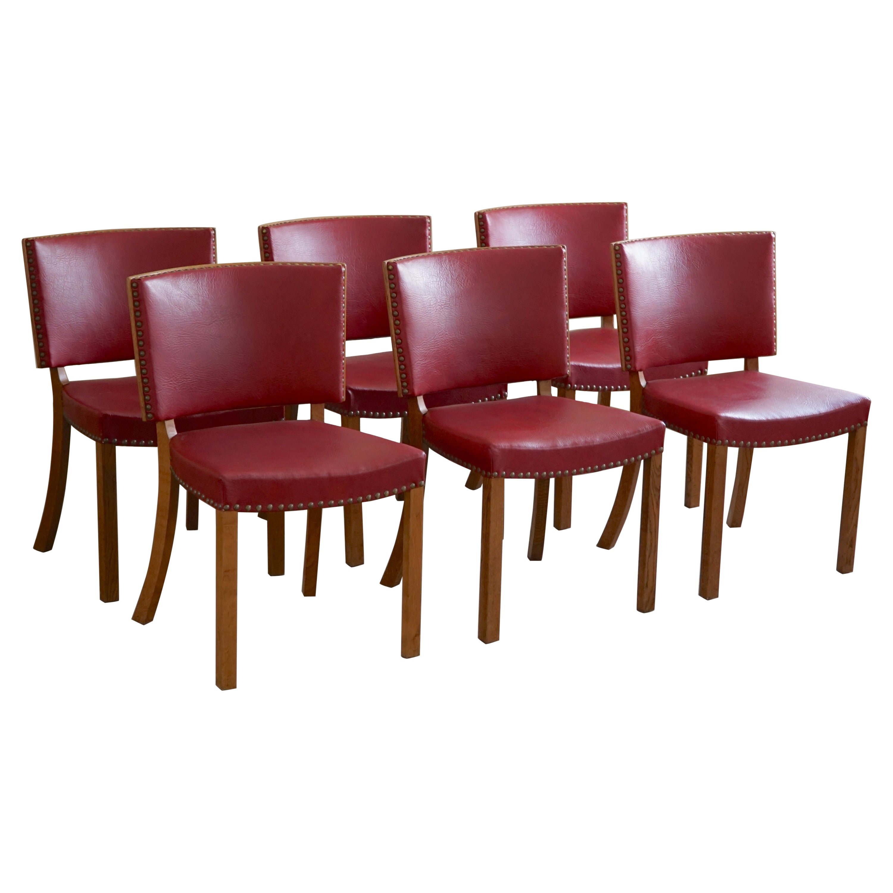 A set of 6 Dining Chairs in Oak and Leather, Danish Modern, Kaj Gottlob, 1950s