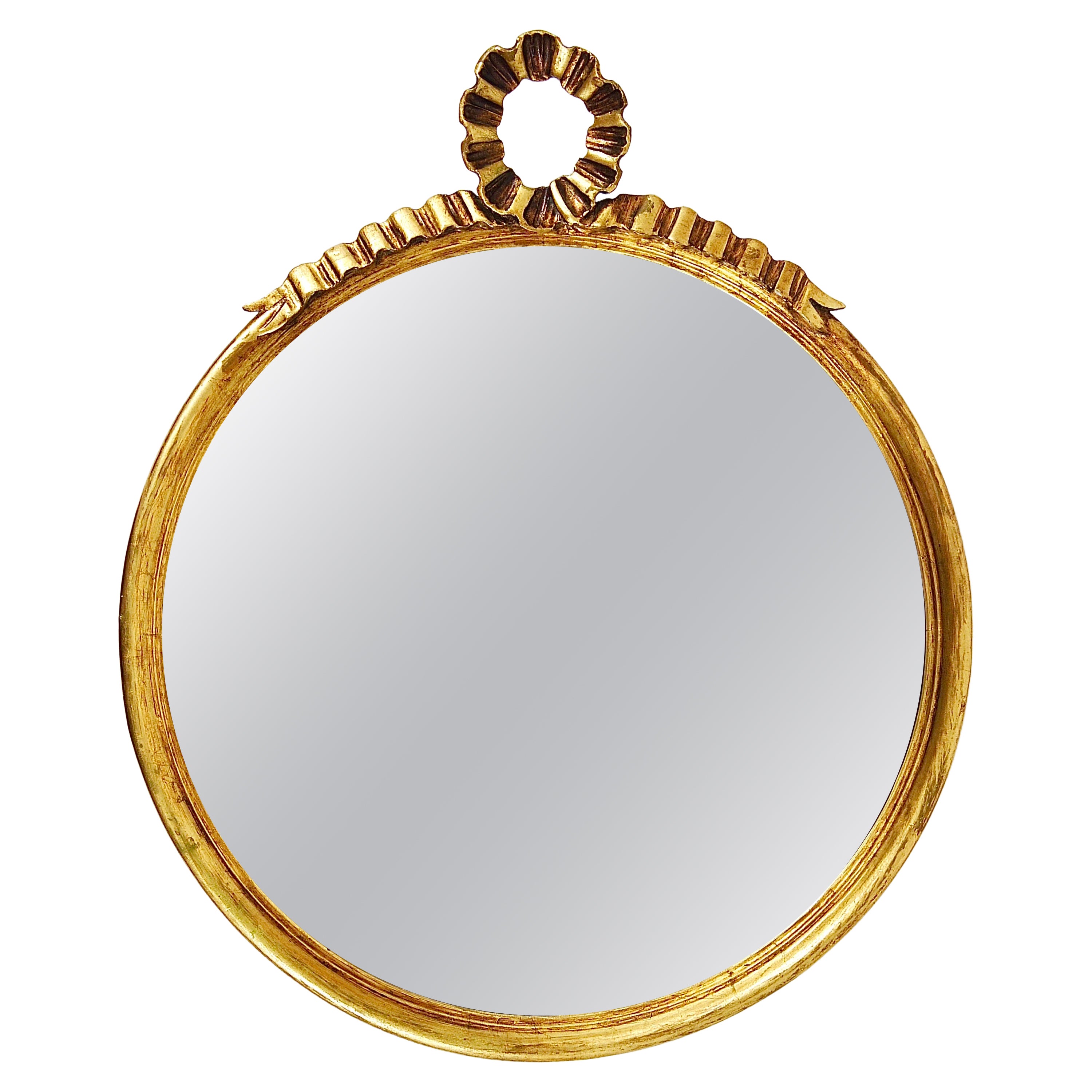 Round Midcentury Gilt Wood Wall Mirror, C. Allodi & G. Subelli, Italy, 1950s For Sale