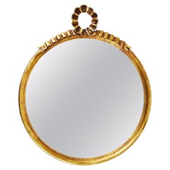 Retro Round Midcentury Gilt Wood Wall Mirror, C. Allodi & G. Subelli, Italy, 1950s