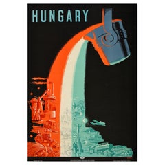 Original Vintage Travel Poster Hungary Industry Tourism Midcentury Modern Flag