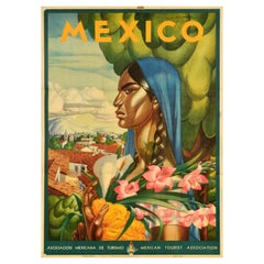 Original Vintage Travel Poster Mexico Alfonso X Pena Midcentury Art