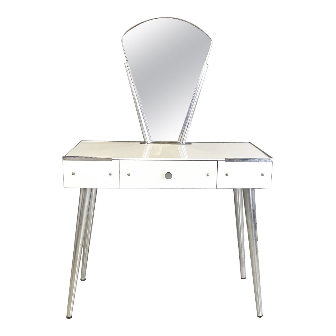 Italienische Konsole aus der Mitte des Jahrhunderts mit Spiegel aus Opalglas und Stahl von Raimondi, 1953 im Angebot