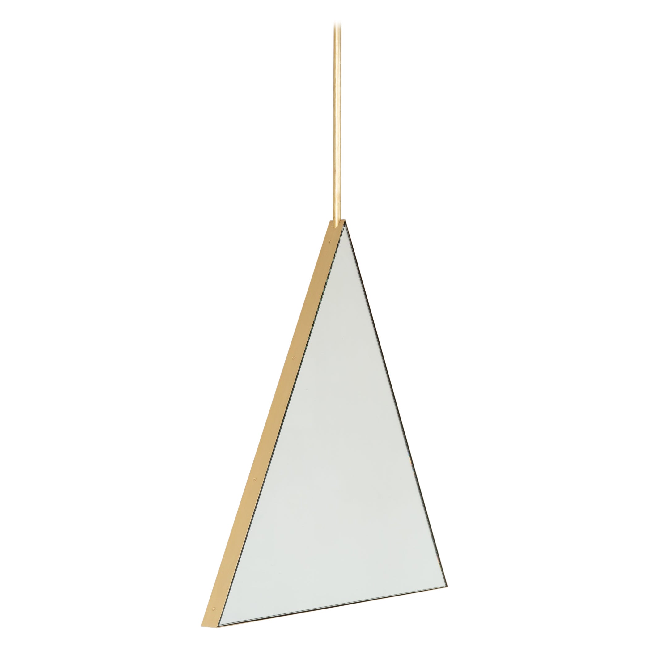 Ceiling Suspended Triangular Reversible Mirror with Modern Brass Frame For Sale