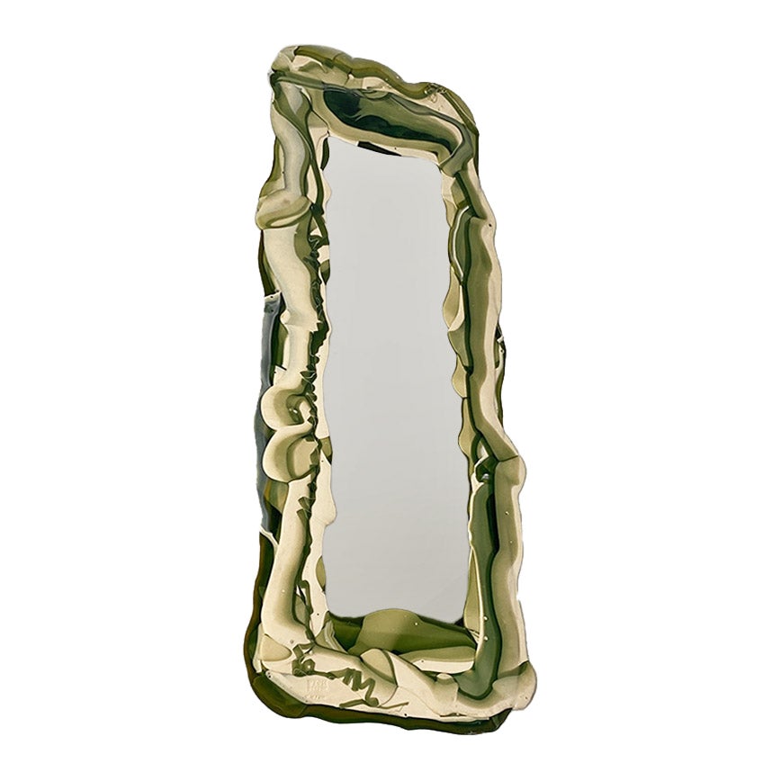 Italian modern green and white resin mirror by Gaetano Pesce Fish Design 1980s